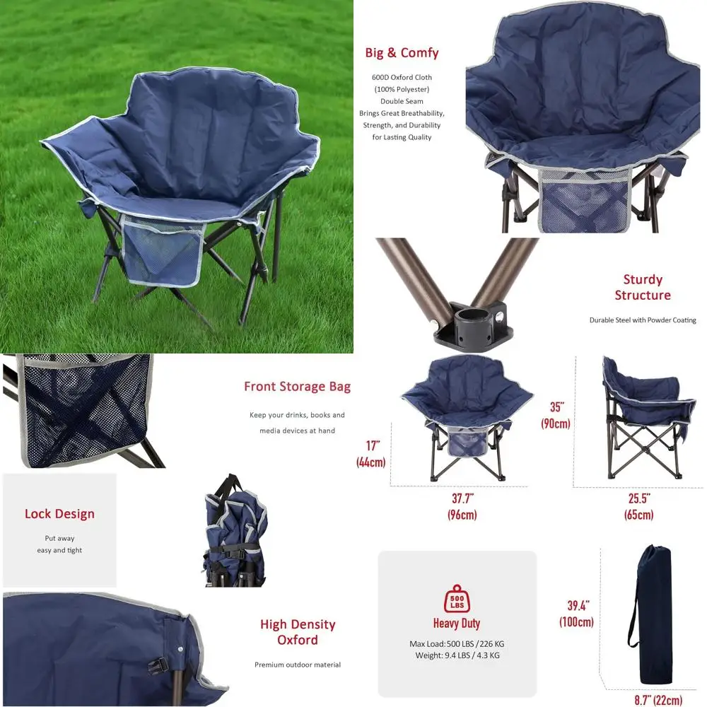 Oversized Camping Chair Heavy Duty Folding Moon Chair Large Sofa Chair for Adults 500 LBS Portable Camp Lawn Chair with Storage
Oversized Camping Chair Heavy Duty Folding Moon Chair Large Sofa Chair for Adults 500 LBS Portable Camp Lawn Chair with Storage