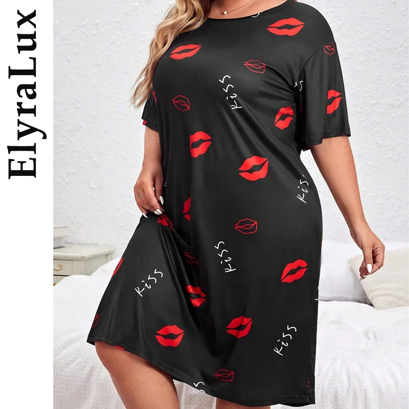 ElyraLux Women's Large Size Pajamas Round Neck Short Sleeve Nightdress Soft Silk Fabric Lip Print Home Wear Plus Size Nightgown
ElyraLux Women's Large Size Pajamas Round Neck Short Sleeve Nightdress Soft Silk Fabric Lip Print Home Wear Plus Size Nightgown