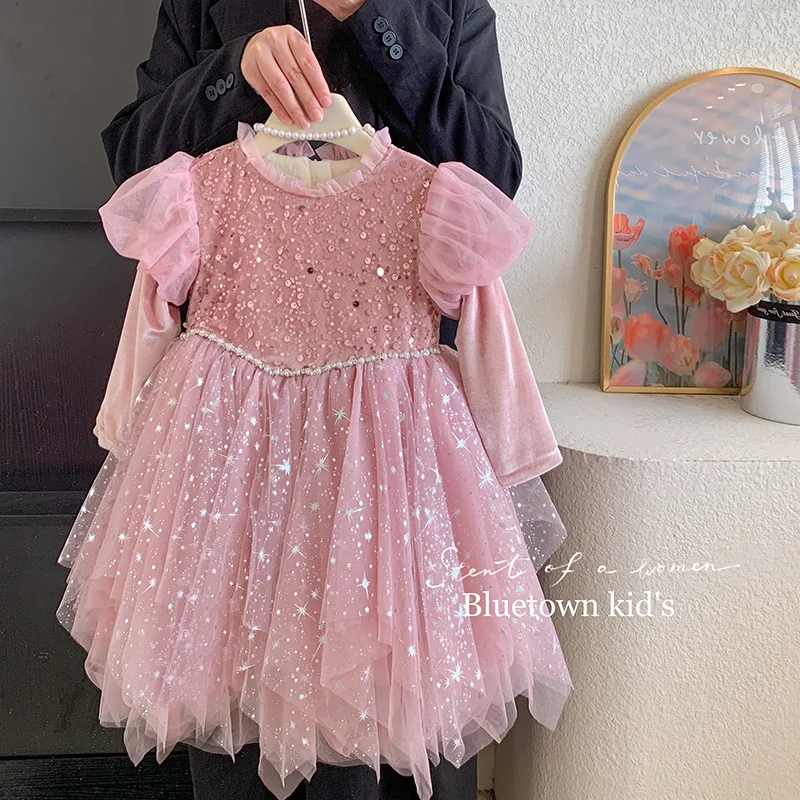 Girls' Winter New High-end Stylish Heavy Pink Thickened Sequin Velvet Puffy Puff Sleeve Princess Dress
Girls' Winter New High-end Stylish Heavy Pink Thickened Sequin Velvet Puffy Puff Sleeve Princess Dress