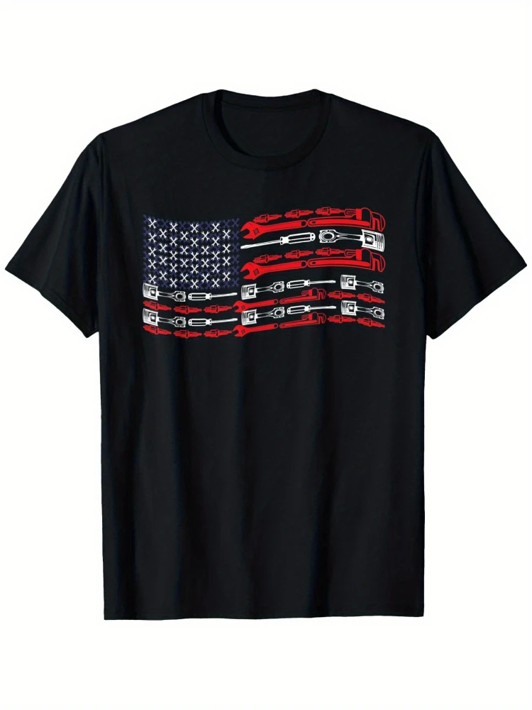 Patriotic American Flag Mechanic-with Tool & Zipper Graphics design-100% cotton O-neck short sleeve printed men's T-shirt.
Patriotic American Flag Mechanic-with Tool & Zipper Graphics design-100% cotton O-neck short sleeve printed men's T-shirt.