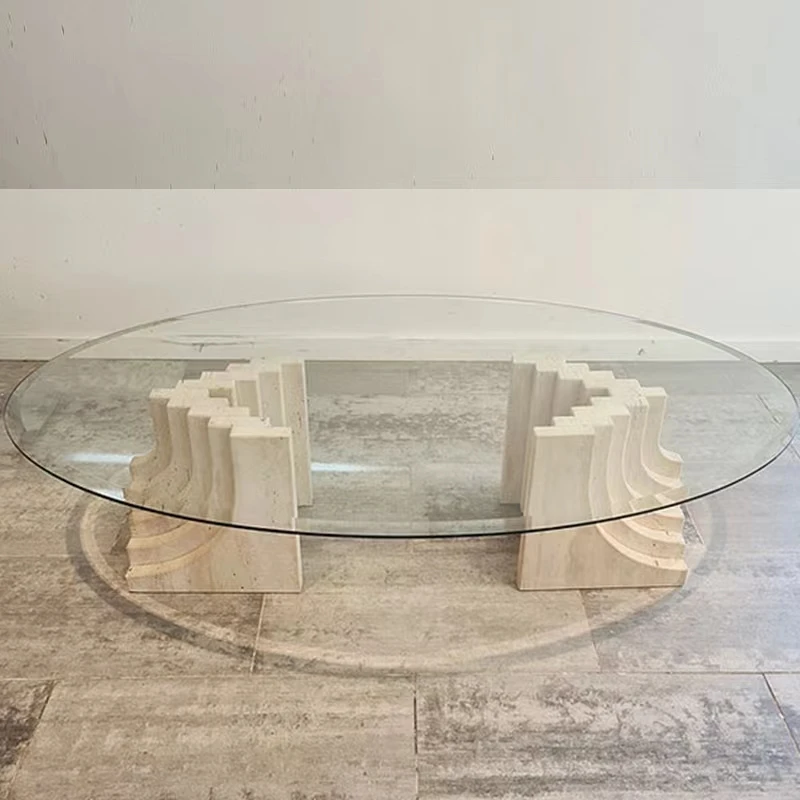 Nordic natural travertine coffee table oval creative tempered glass modern simple living room small apartment home
Nordic natural travertine coffee table oval creative tempered glass modern simple living room small apartment home