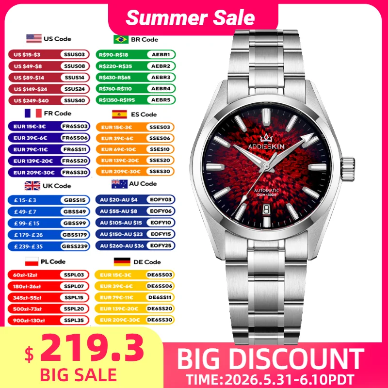 AddiesKin New Men's Automatic Watch Sapphire Glass 9015 Mechanical Watches 100m Waterproof BGW9 Luminous Luxury Steel Wristwatch
AddiesKin New Men's Automatic Watch Sapphire Glass 9015 Mechanical Watches 100m Waterproof BGW9 Luminous Luxury Steel Wristwatch