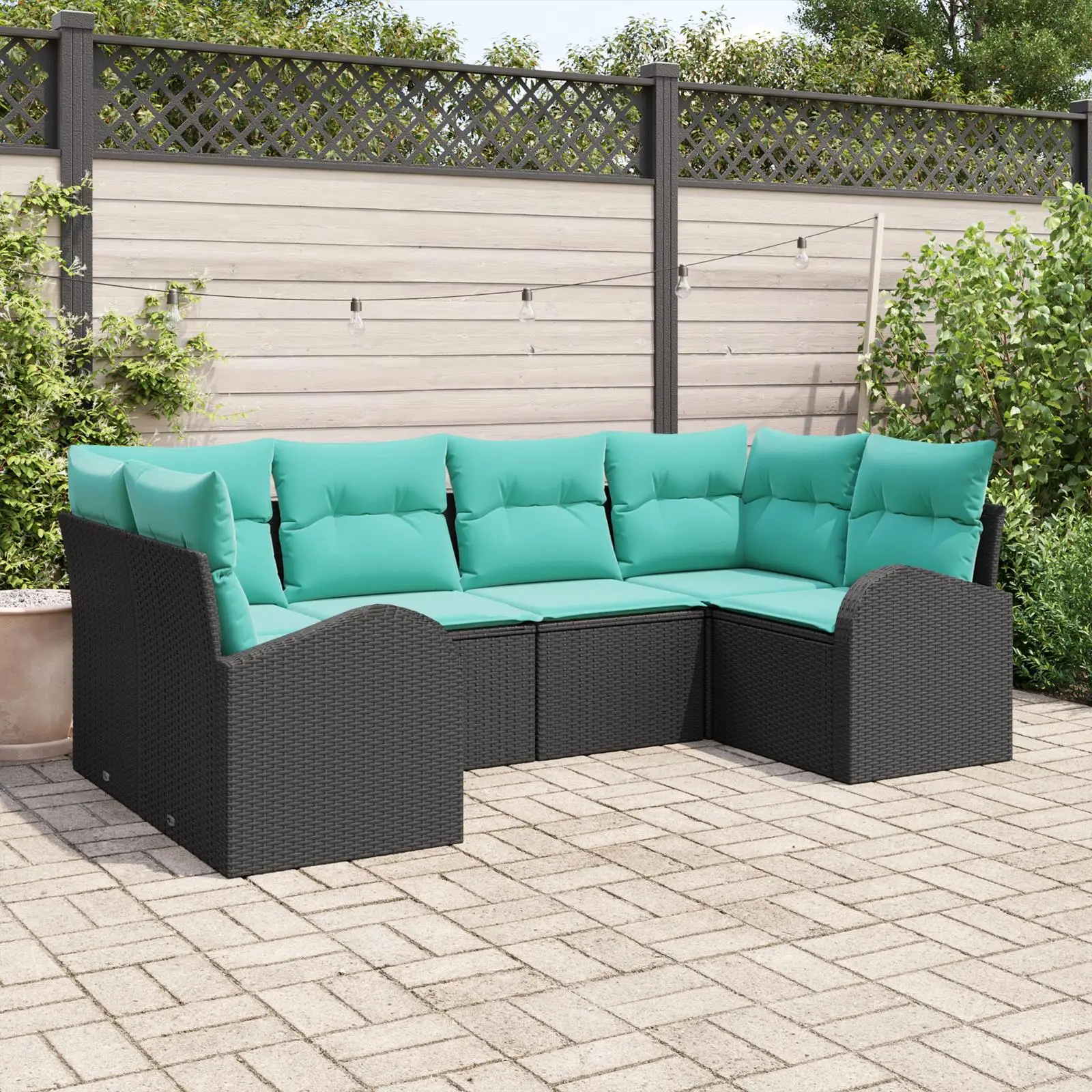 Stylish 6 Piece Outdoor Rattan Sofa Set with Cushions in Black for Patio Garden Furniture
Stylish 6 Piece Outdoor Rattan Sofa Set with Cushions in Black for Patio Garden Furniture