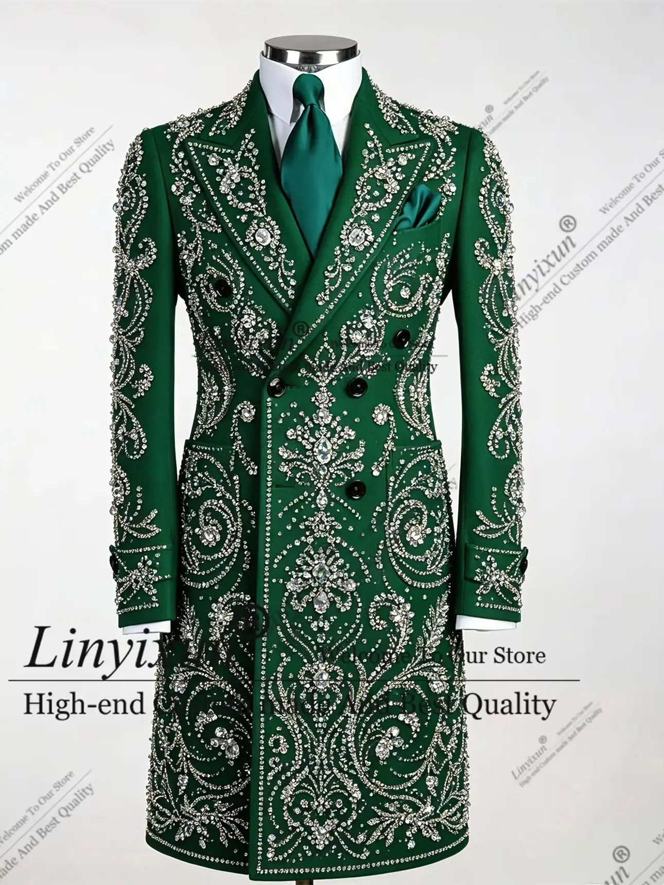 Luxury Men Suits Jewelry Stones Wedding Groom Tuxedos 1 Pieces Long Coat Shiny Male Prom Blazers Customized trajes para hombre
Luxury Men Suits Jewelry Stones Wedding Groom Tuxedos 1 Pieces Long Coat Shiny Male Prom Blazers Customized trajes para hombre