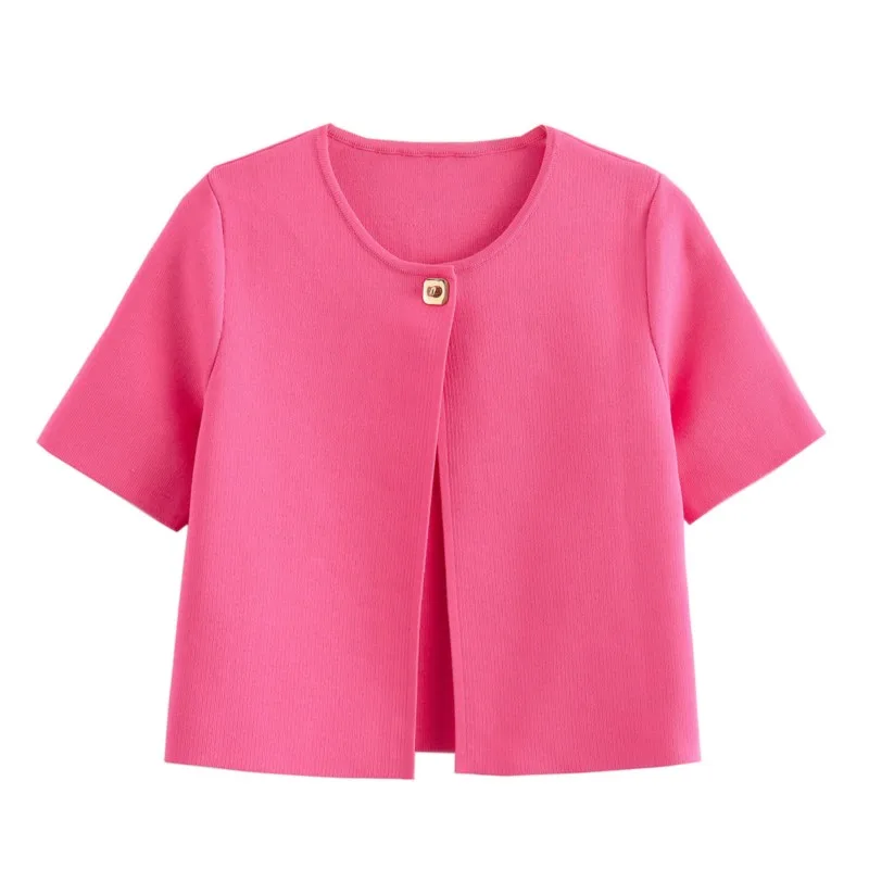 Knitted solid color short top for women Summer Loose Casual outdoors Style Single button decoration O-Neck Lightweight shirt
Knitted solid color short top for women Summer Loose Casual outdoors Style Single button decoration O-Neck Lightweight shirt