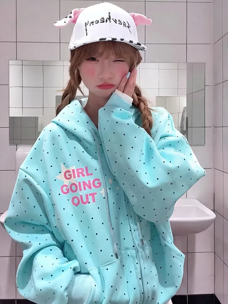 American Style Mint Blue Polka Dot Print Open Cardigan Hoodie Women's Spring New Lazy Slimming Casual Outerwear
American Style Mint Blue Polka Dot Print Open Cardigan Hoodie Women's Spring New Lazy Slimming Casual Outerwear