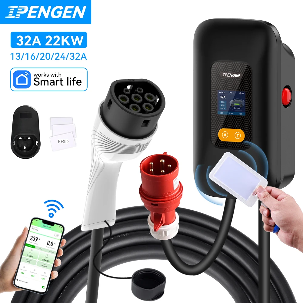 IPENGEN 32A EV Charging Station 22KW 3Phase Electric Vehicle Car Charger Type2 IEC62196-2 EVSE Wallbox APP Control 5m Cable
IPENGEN 32A EV Charging Station 22KW 3Phase Electric Vehicle Car Charger Type2 IEC62196-2 EVSE Wallbox APP Control 5m Cable