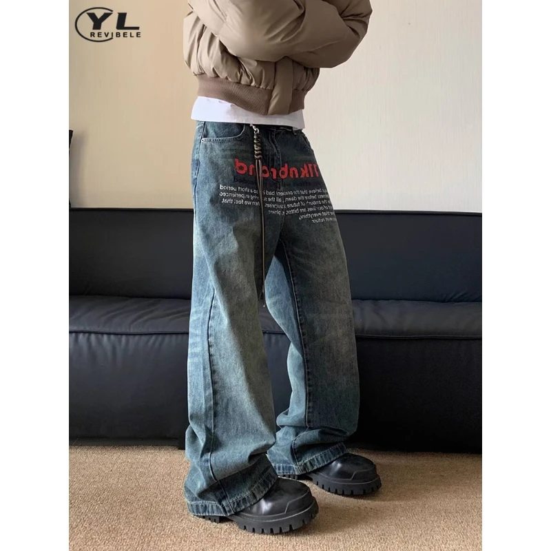 Vintage Letter Printed Jeans Men Women American Washed Distressed Straight Jean Pant Street Hip Hop Gothic Wide Leg Trousers New
Vintage Letter Printed Jeans Men Women American Washed Distressed Straight Jean Pant Street Hip Hop Gothic Wide Leg Trousers New