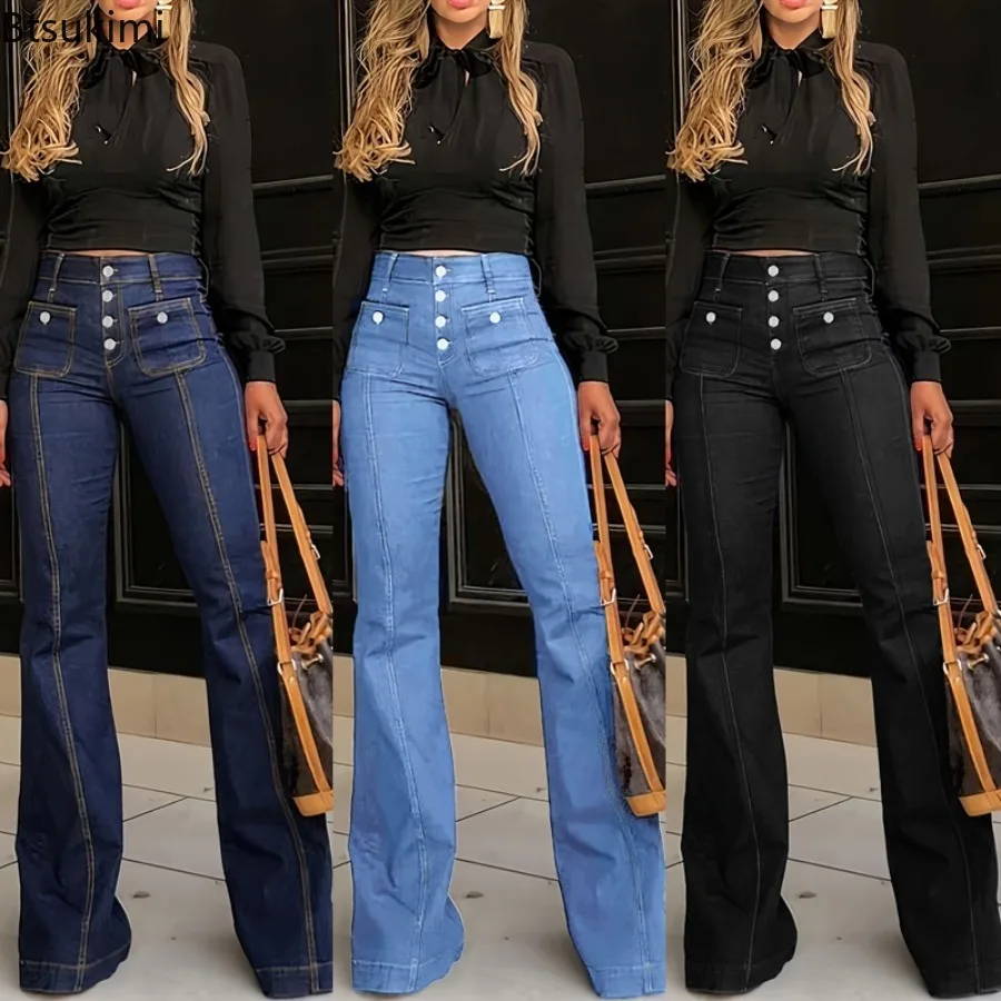 2025 Spring Autumn Women's Slim Jeans Retro Button Denim Pants for Women High Waist Elastic Flared Pants Casual Female Trousers
2025 Spring Autumn Women's Slim Jeans Retro Button Denim Pants for Women High Waist Elastic Flared Pants Casual Female Trousers