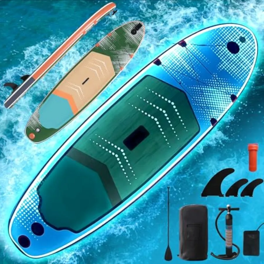 Inflatable Stand Up Paddle Board for yoga, fishing, and surfing; PVC material; orange/blue/LED color scheme; ultra-stable and l
Inflatable Stand Up Paddle Board for yoga, fishing, and surfing; PVC material; orange/blue/LED color scheme; ultra-stable and l