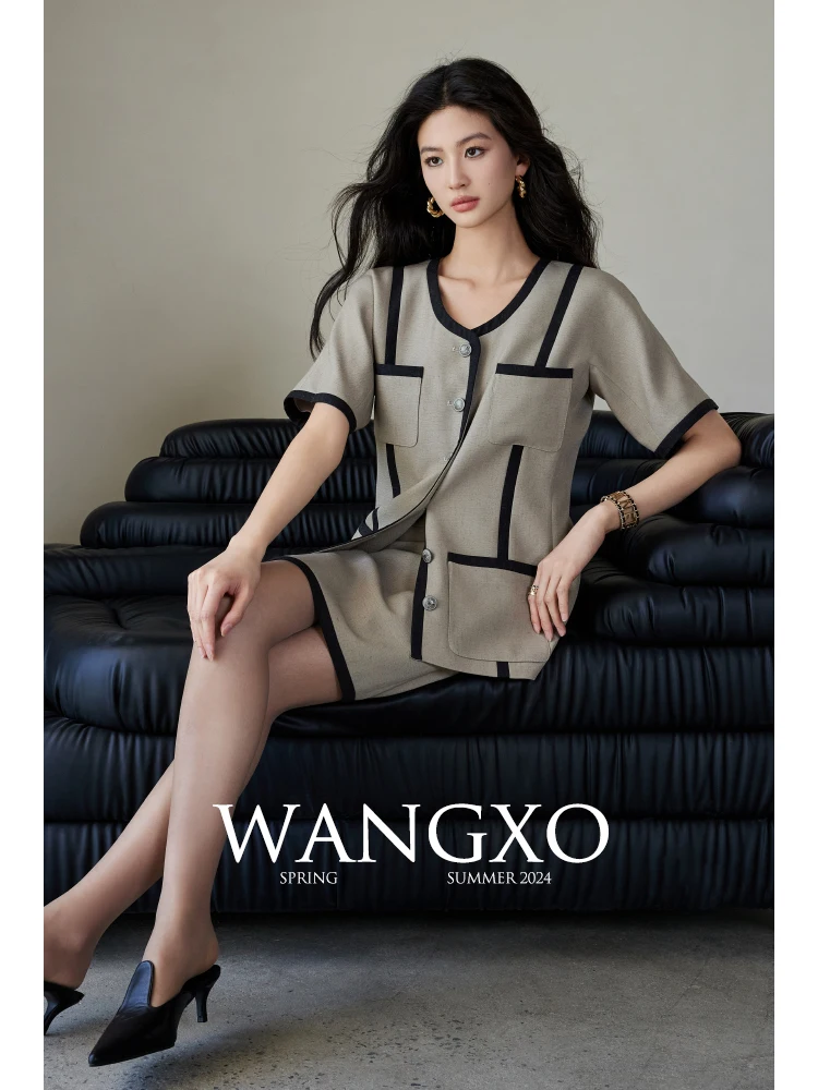 WANGXO Bamboo Fiber Twill Weave Short Sleeve Outfit with Patchwork Straight Skirt Two-Piece Set Symmetrical Color Block Design
WANGXO Bamboo Fiber Twill Weave Short Sleeve Outfit with Patchwork Straight Skirt Two-Piece Set Symmetrical Color Block Design