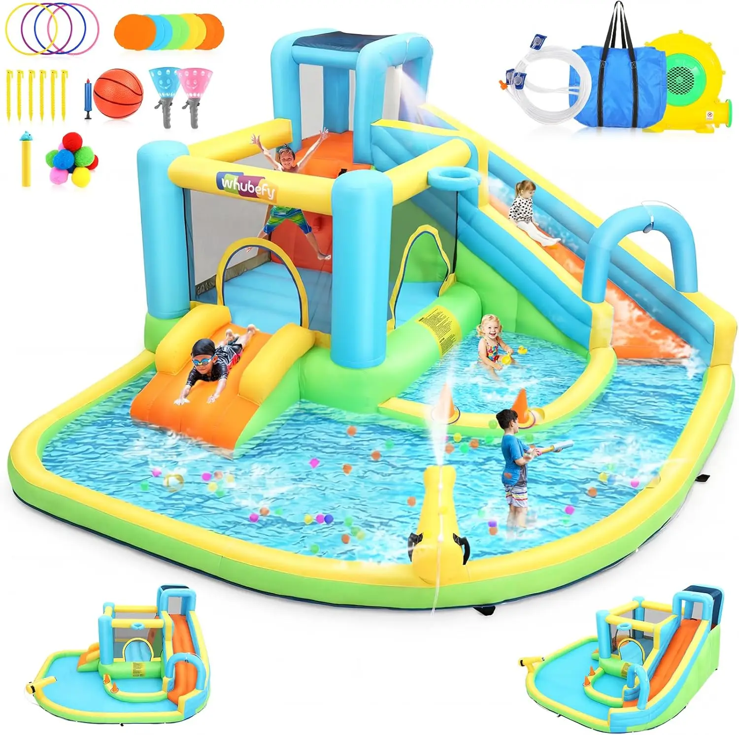 Inflatable Water Slide, 12 in 1 Water Slide for Kids Backyard, Water Bounce House with Dual Slides,Splash Pool,Rossing Game&Wate
Inflatable Water Slide, 12 in 1 Water Slide for Kids Backyard, Water Bounce House with Dual Slides,Splash Pool,Rossing Game&Wate