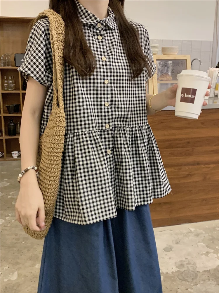plus Size Plaid Short Sleeve Shirt Vintage Loose Slimming Design Korean Style Commute Wind Summer New Arrival Doll Shirt Top
plus Size Plaid Short Sleeve Shirt Vintage Loose Slimming Design Korean Style Commute Wind Summer New Arrival Doll Shirt Top