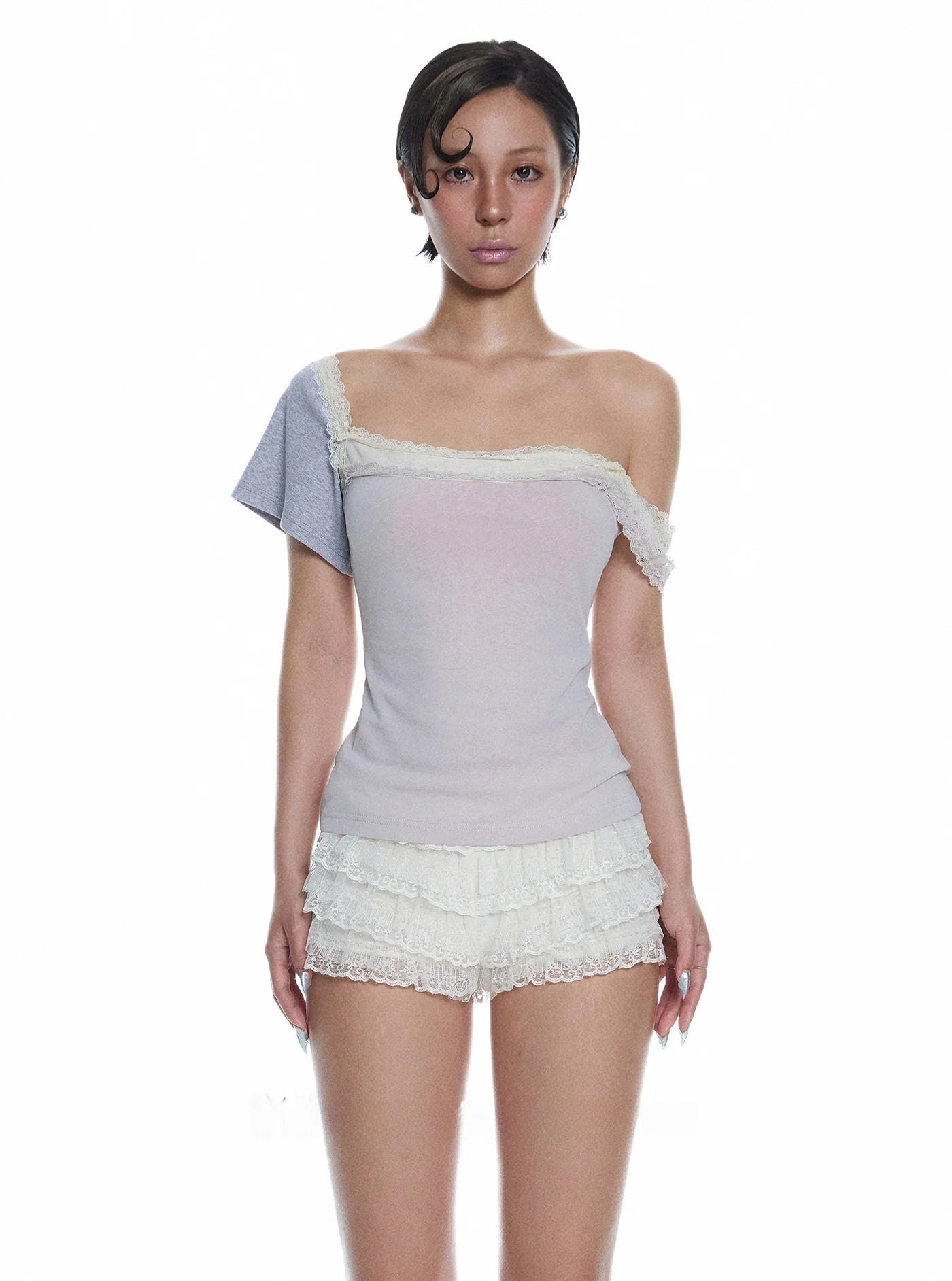 Sweet And Spicy Single oulder T-irt Lace Splice ort Set Personali Cotton Polyester Blend Summer Women's Faion
Sweet And Spicy Single oulder T-irt Lace Splice ort Set Personali Cotton Polyester Blend Summer Women's Faion