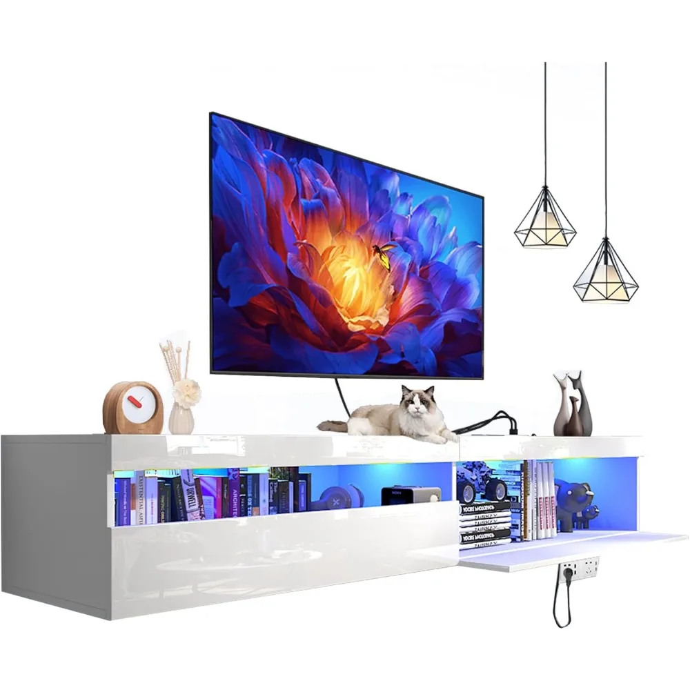 Modern 71" Wall-Mounted Entertainment Center with LED Lights and Storage, Floating TV Stand with Power Outlet
Modern 71" Wall-Mounted Entertainment Center with LED Lights and Storage, Floating TV Stand with Power Outlet