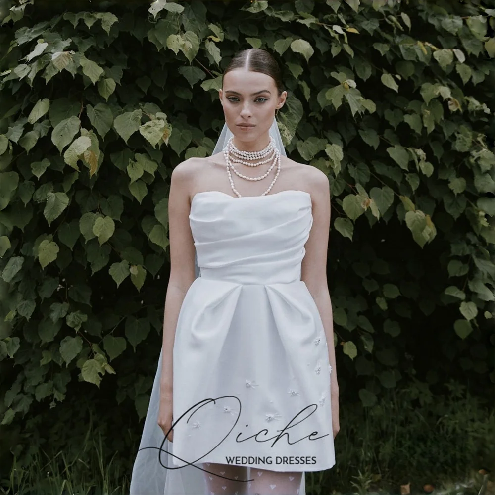 QICHE Simple Satin Beading Short A-Line Wedding Dress 2026 Strapless Pleat Sleeveless Party Gown Vestidos De Noiva Customized
QICHE Simple Satin Beading Short A-Line Wedding Dress 2026 Strapless Pleat Sleeveless Party Gown Vestidos De Noiva Customized