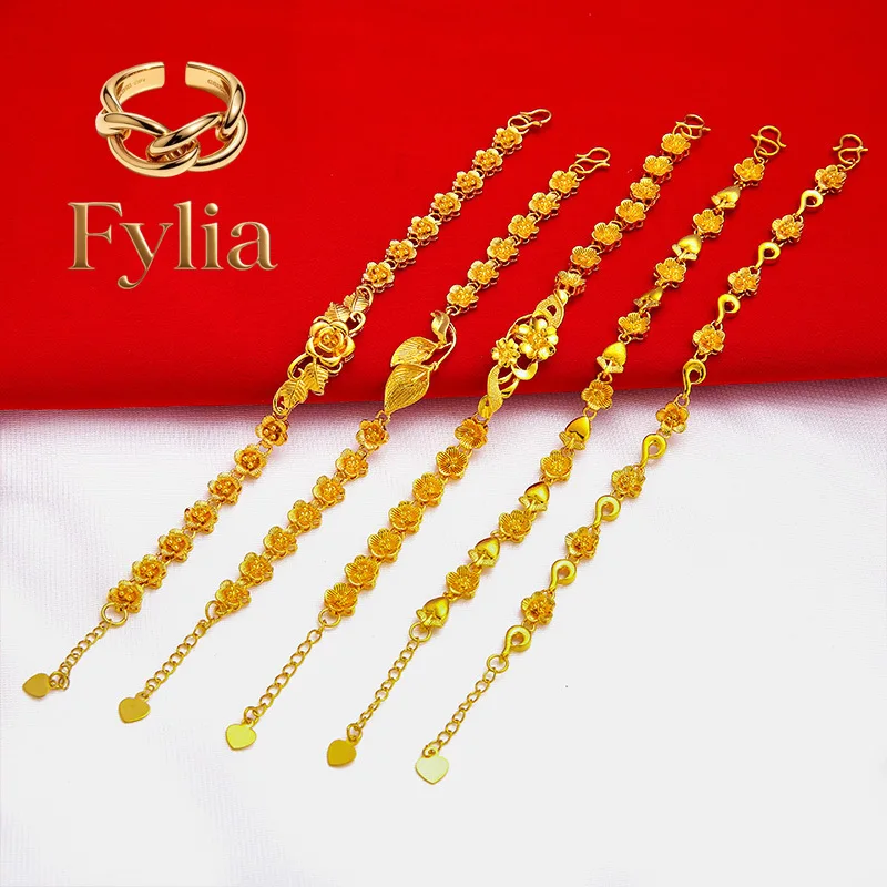 Fylia Jewelry Vintage Single-Row Flower Bracelet for Women, 24K Gold, AU999 | Minimalist petal design with 4MM gold beads, sub
Fylia Jewelry Vintage Single-Row Flower Bracelet for Women, 24K Gold, AU999 | Minimalist petal design with 4MM gold beads, sub