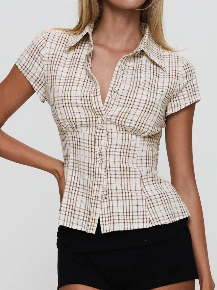 Women's Y2K Plaid Blouses Tops 2025 Summer New French Style Button-up Turn-down Collar Shirt Vintage Streetwear Chic Elegant Top
Women's Y2K Plaid Blouses Tops 2025 Summer New French Style Button-up Turn-down Collar Shirt Vintage Streetwear Chic Elegant Top