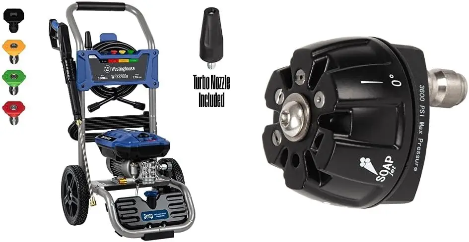 Electric Pressure Washer, 3200 PSI and 1.76 Max GPM, Induction Motor, Onboard Soap Tank, Spray Gun and Wand & Pressure Washer 6-
Electric Pressure Washer, 3200 PSI and 1.76 Max GPM, Induction Motor, Onboard Soap Tank, Spray Gun and Wand & Pressure Washer 6-
