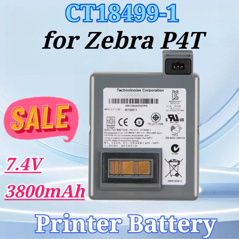 7.4V 3800mAh for CT18499-1 for Zebra P4T Mobile Printers Rechargable Batteries Long Lifespan Premium Replacement Battery
7.4V 3800mAh for CT18499-1 for Zebra P4T Mobile Printers Rechargable Batteries Long Lifespan Premium Replacement Battery