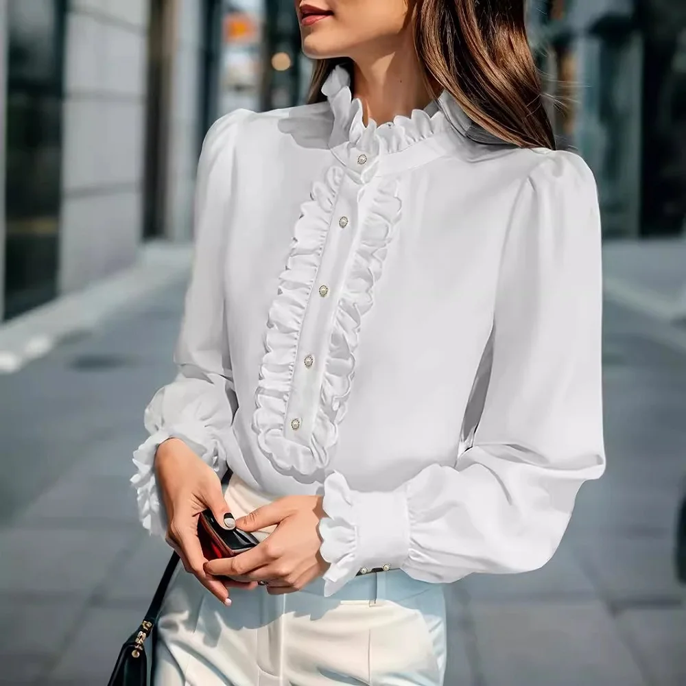 Nice Women Autumn Long Sleeve Blouses And Shirts Office Ladies Business Single Breasted Ruffles Shirt Tops
Nice Women Autumn Long Sleeve Blouses And Shirts Office Ladies Business Single Breasted Ruffles Shirt Tops