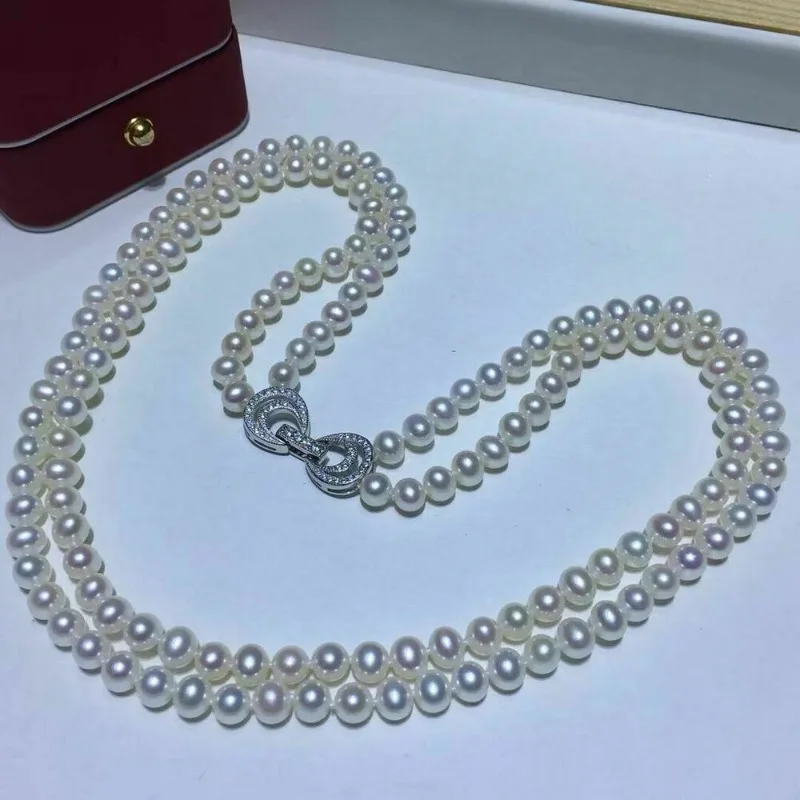 20 Inch Double Strands AAA ++ 7-8mm Natural Akoya White Pearl Women's Necklace 925 Silver
20 Inch Double Strands AAA ++ 7-8mm Natural Akoya White Pearl Women's Necklace 925 Silver