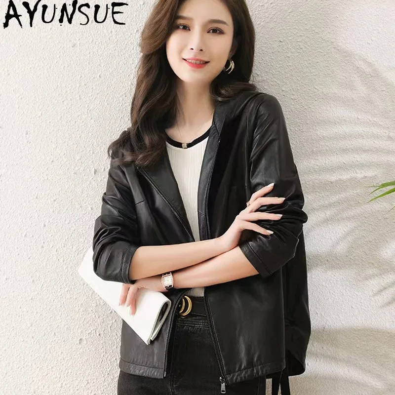 AYUNSUE Sheepskin Jacket Woman Spring Autumn Loose Hooded Outerwears Black Real Leather Jackets for Woman Clothes Ropa Mujer
AYUNSUE Sheepskin Jacket Woman Spring Autumn Loose Hooded Outerwears Black Real Leather Jackets for Woman Clothes Ropa Mujer
