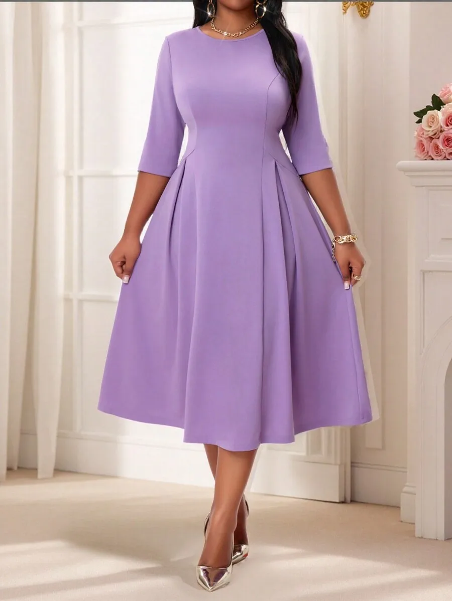 Элегантное фиолетовое платье А-силуэта миди с круглым вырезом и рукавами 3/4
Элегантное фиолетовое платье А-силуэта миди с круглым вырезом и рукавами 3/4
