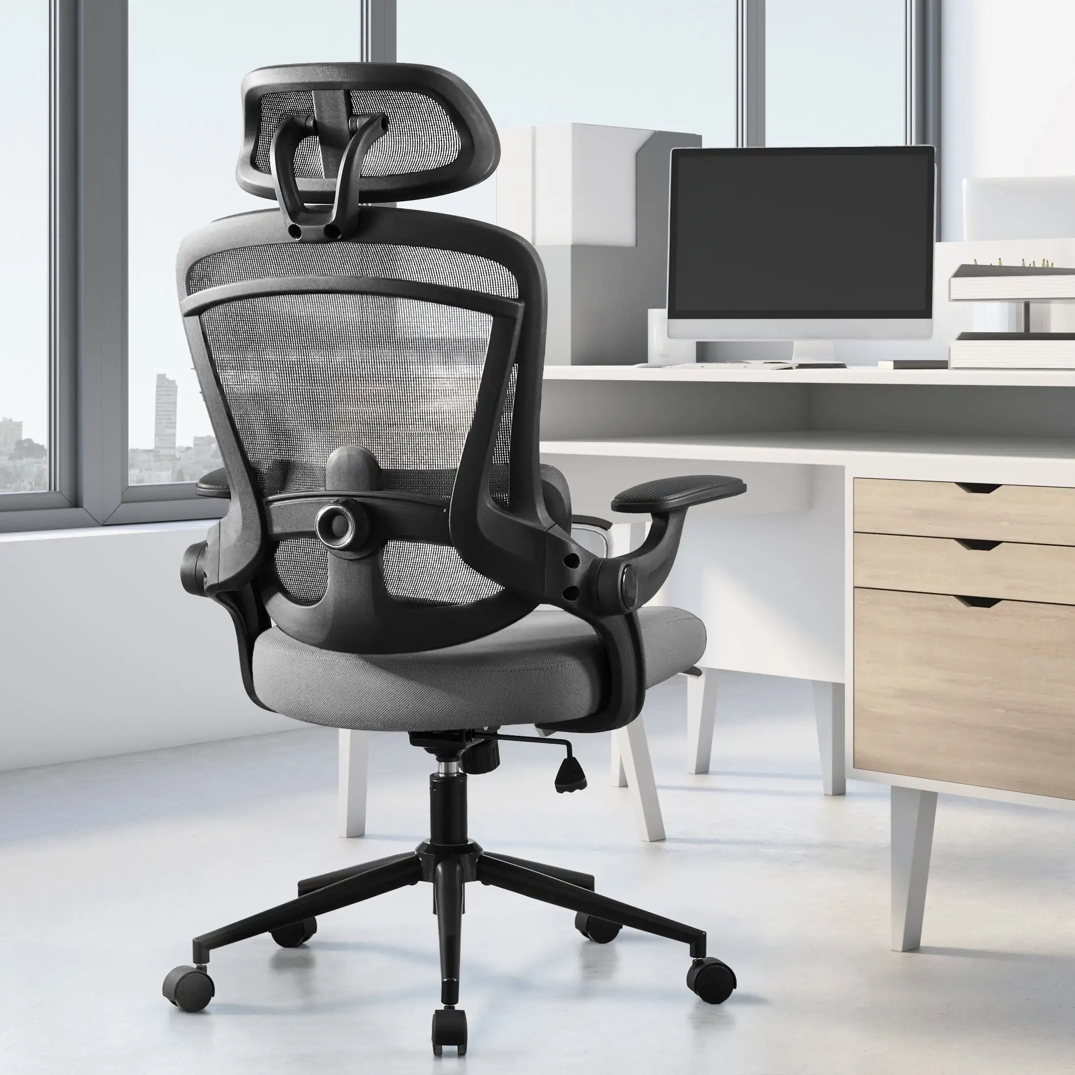 Ergonomic Office Chair, High Back Rolling Task Chair with Flip up Arms, 275lb, Grey
Ergonomic Office Chair, High Back Rolling Task Chair with Flip up Arms, 275lb, Grey