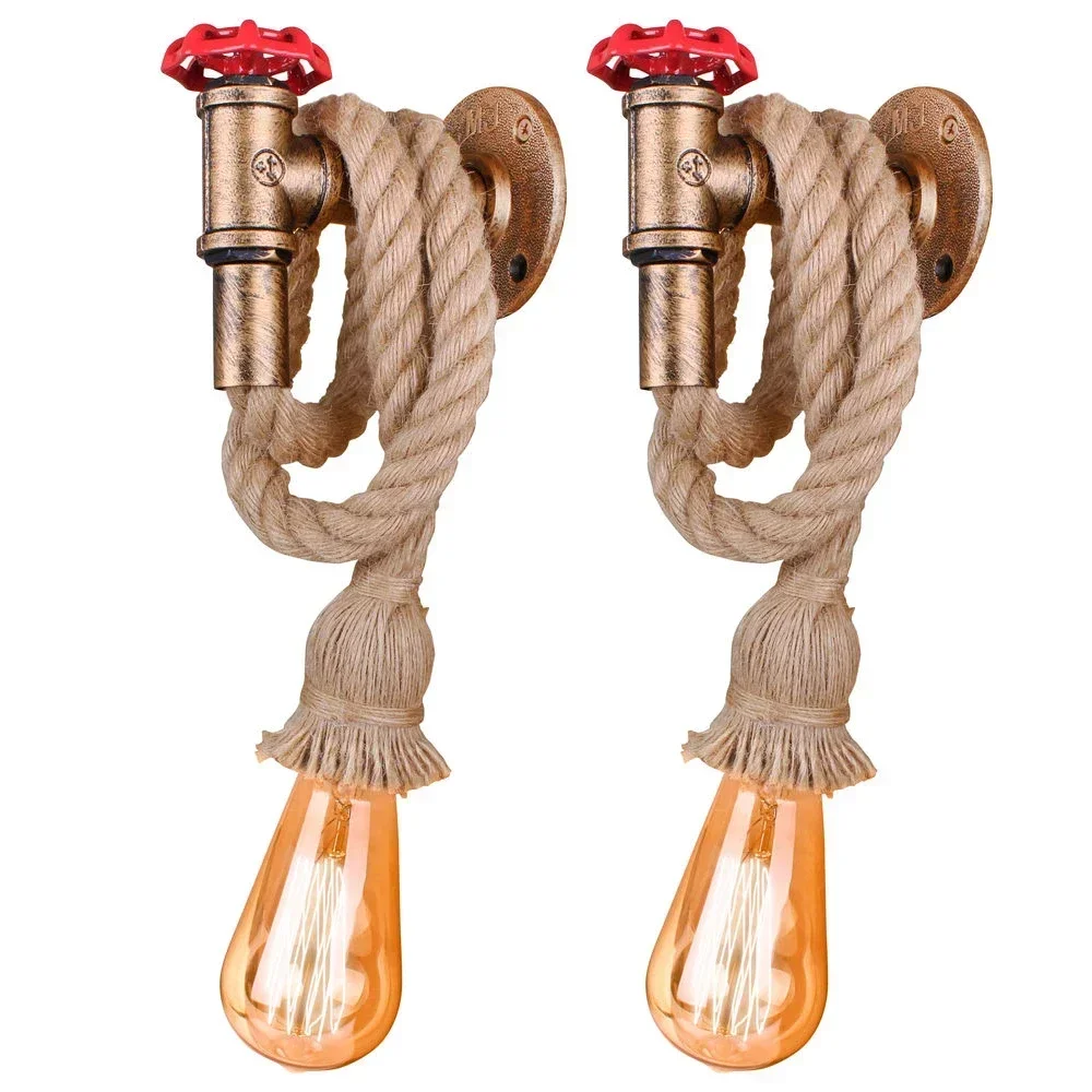 American Country Hemp Rope Water pipe Wall Lamp Retro Light Wall Sconce Beside Living Loft Lights Lighting Stair Indoor Lamp E27
American Country Hemp Rope Water pipe Wall Lamp Retro Light Wall Sconce Beside Living Loft Lights Lighting Stair Indoor Lamp E27