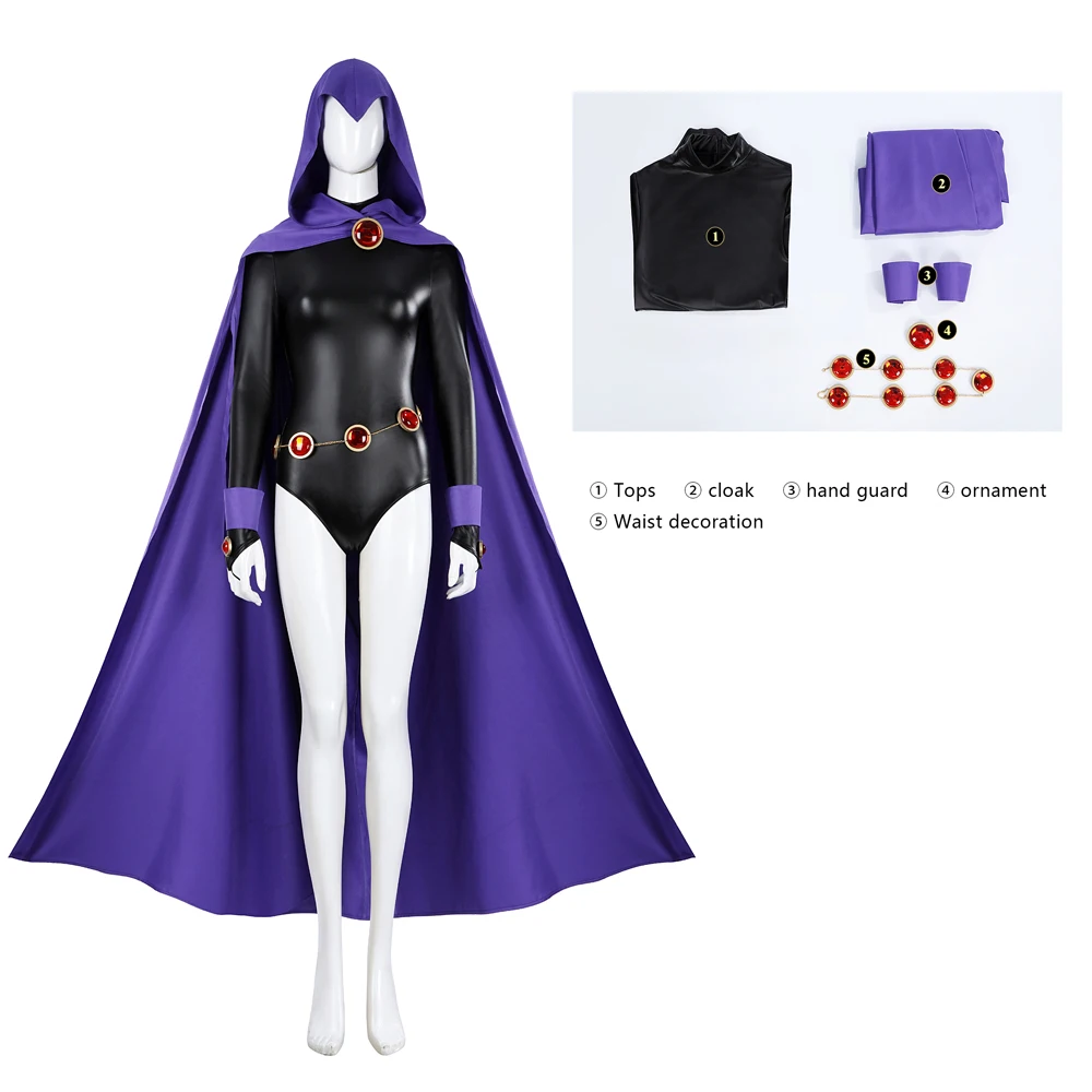New Teen Raven Cosplay Costume Halloween Christmas Girl Titan Disguise Black Sexy Jumpsuit And Purple Cape
New Teen Raven Cosplay Costume Halloween Christmas Girl Titan Disguise Black Sexy Jumpsuit And Purple Cape
