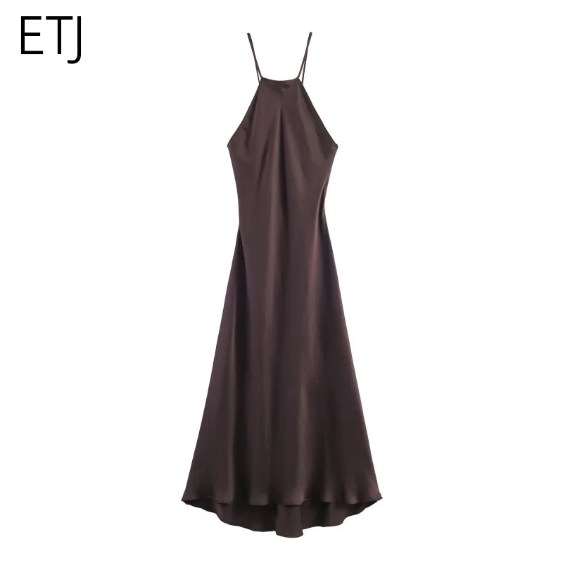 ETJ Women's 2026 Spring Satin Halter Midi Dress Back Tie Straps High Low Hem Elegant Evening Party Wear Fashion Statement
ETJ Women's 2026 Spring Satin Halter Midi Dress Back Tie Straps High Low Hem Elegant Evening Party Wear Fashion Statement