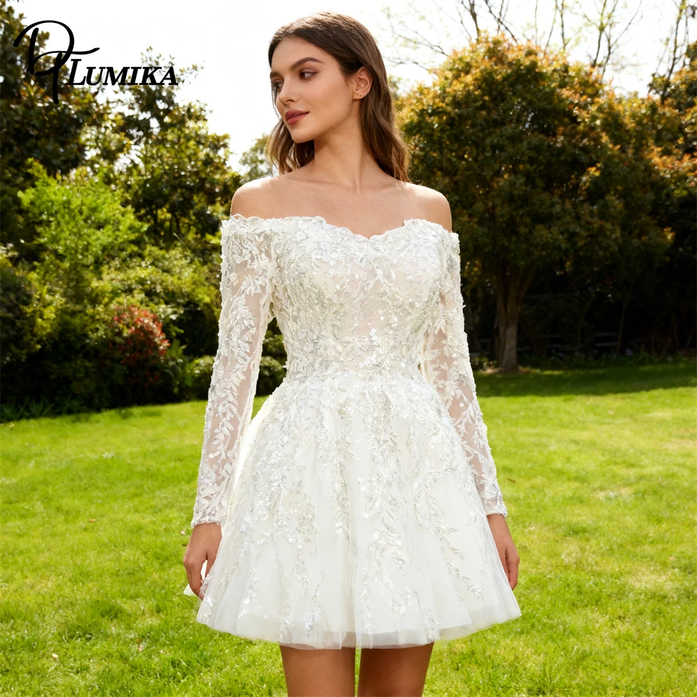 DTLumika Off Shoulder Full Sleeves Wedding Party Dress for Women, Glitter Lace Mini Bride Dresses Customized Size Corset Bridal
DTLumika Off Shoulder Full Sleeves Wedding Party Dress for Women, Glitter Lace Mini Bride Dresses Customized Size Corset Bridal