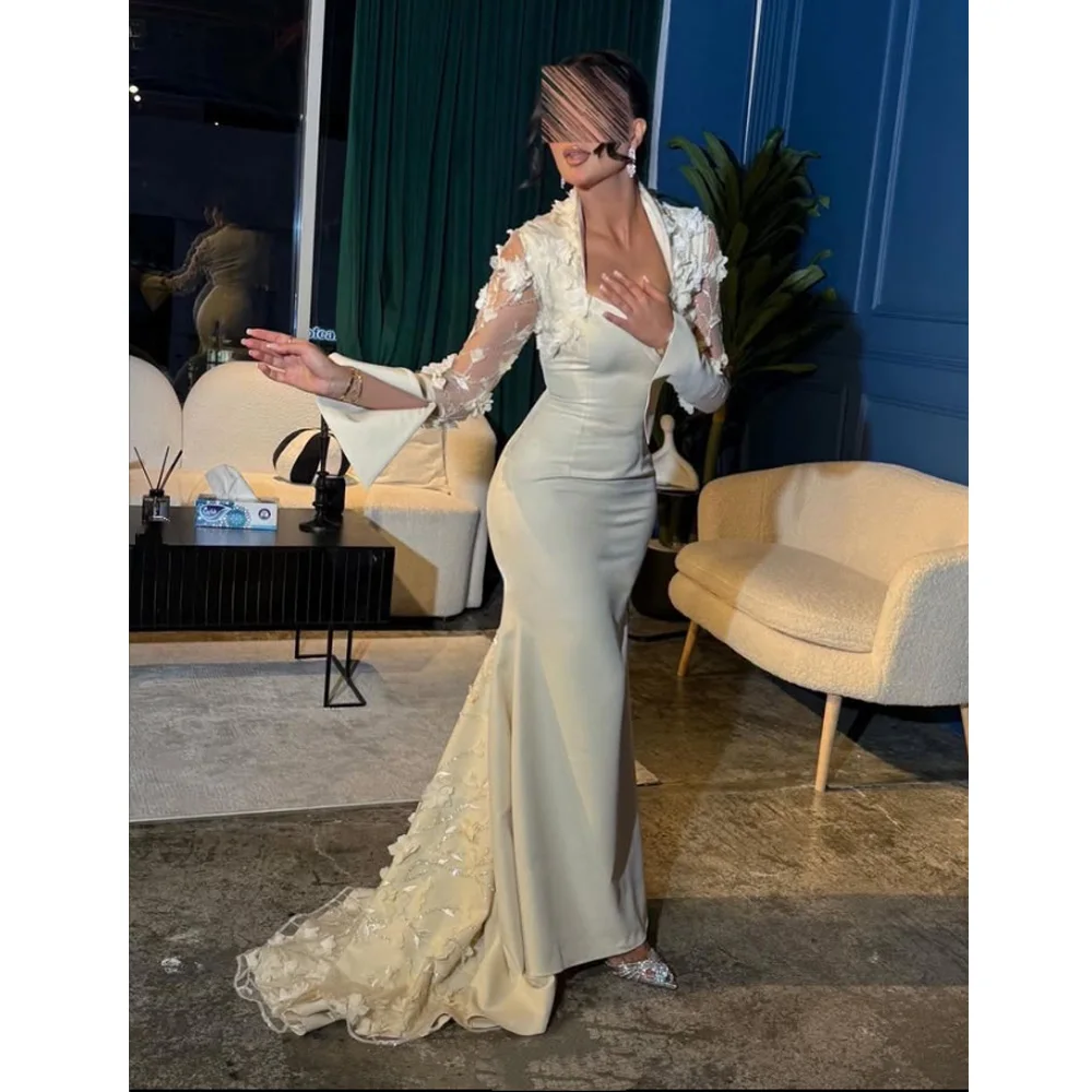 Customized Mermaid Yellow Flowers Evening Dress Full Sleeves Floor Length Silk Taffeta Prom Dress robe de soirée Party Dresse
Customized Mermaid Yellow Flowers Evening Dress Full Sleeves Floor Length Silk Taffeta Prom Dress robe de soirée Party Dresse