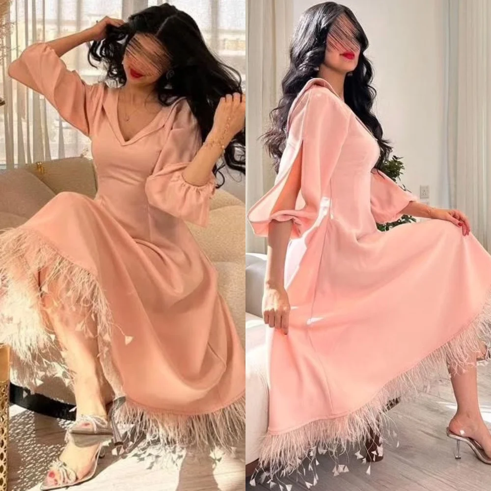 Customized High Quality Pink V-Neck Long Sleeves Evening Dress Exquisite Tassel Party Dress Soft A-line Satin Prom Gowns
Customized High Quality Pink V-Neck Long Sleeves Evening Dress Exquisite Tassel Party Dress Soft A-line Satin Prom Gowns