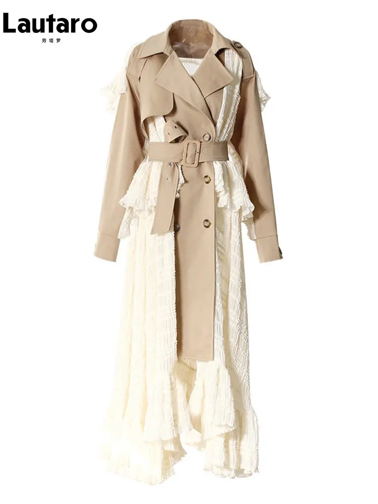 Lautaro Spring Autumn Long Lace Patchwork Trench Coat for Women Belt Elegant Chic Stylish Luxury Designer European Clothes 2026
Lautaro Spring Autumn Long Lace Patchwork Trench Coat for Women Belt Elegant Chic Stylish Luxury Designer European Clothes 2026