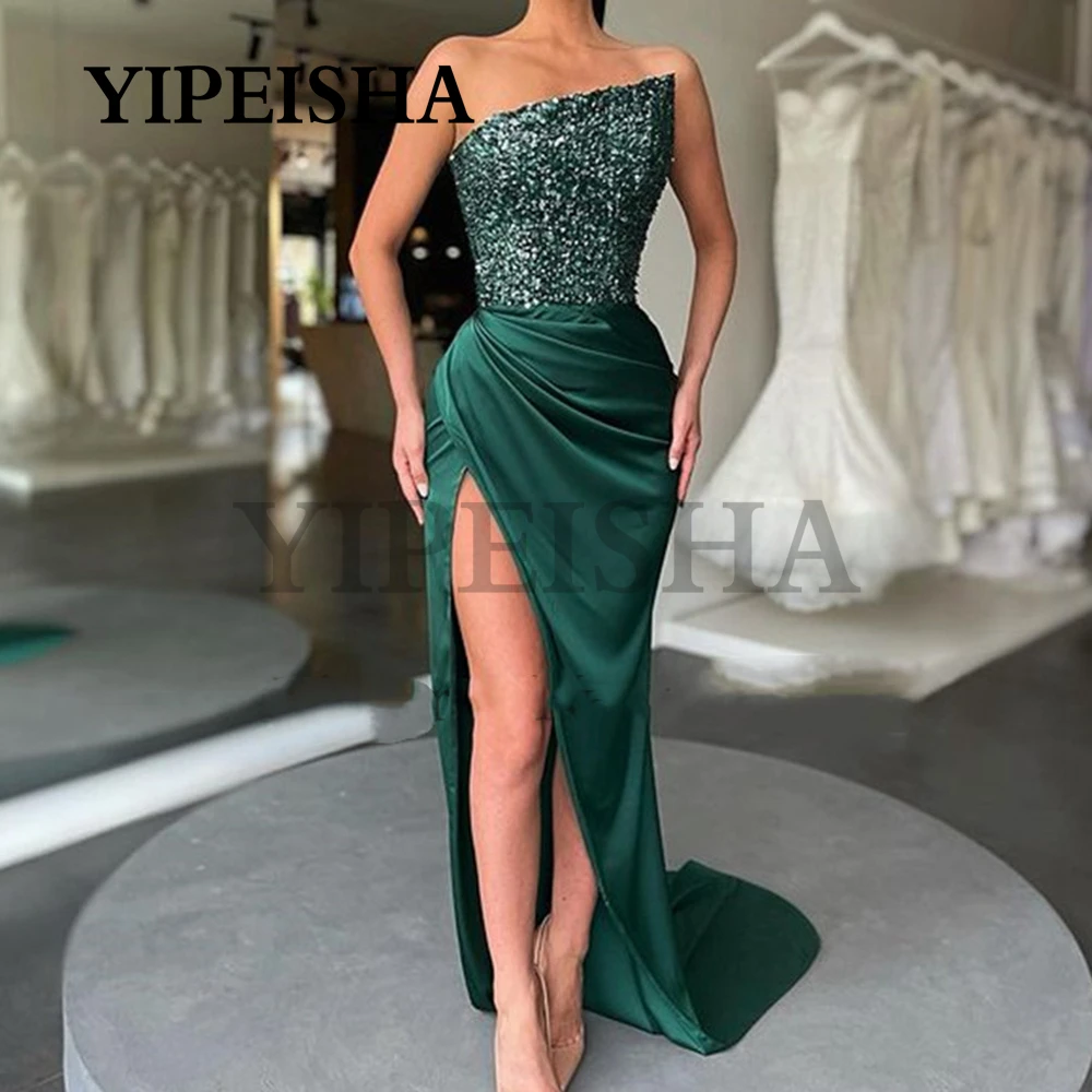 Strapless Mermaid Evening Dresses Backless Front High Split Sleeveless Sequined Satin Prom Party Gown robes de soirée فساتين الس
Strapless Mermaid Evening Dresses Backless Front High Split Sleeveless Sequined Satin Prom Party Gown robes de soirée فساتين الس