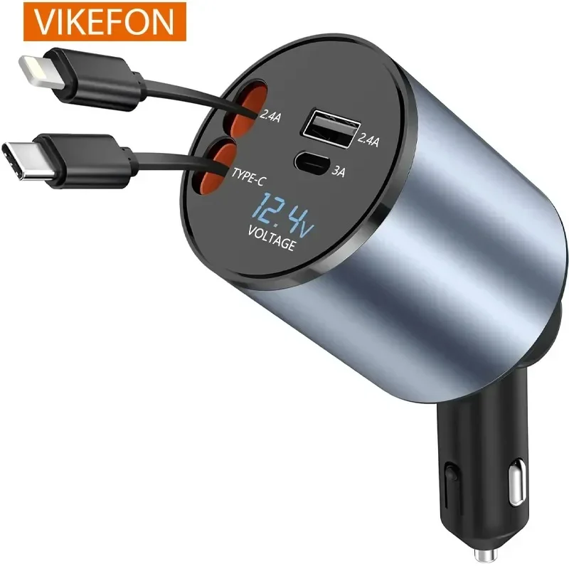 VIKEFON Retractable Car Charger 4 in 1 120W Type-C Dual Retractable Cable Dual iOS Ports Car Charger for iPhone 16 15 14 Pro Max
VIKEFON Retractable Car Charger 4 in 1 120W Type-C Dual Retractable Cable Dual iOS Ports Car Charger for iPhone 16 15 14 Pro Max