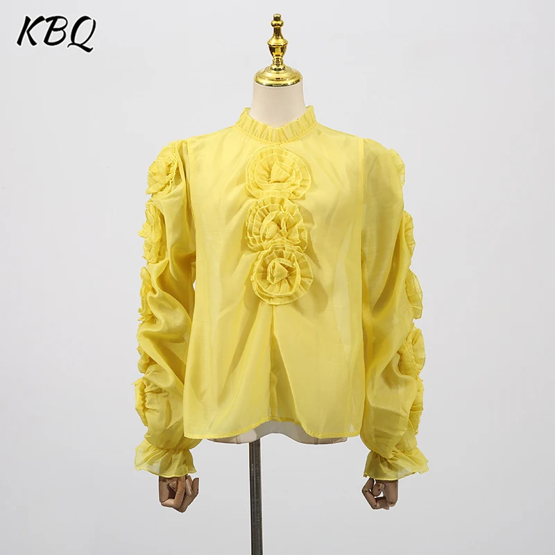 KBQ Elegant Solid Spliced Appliques Loose Blouse for Women Stand Collar Long Sleeve Causal Chic Shirt Female Fashion Style New
KBQ Elegant Solid Spliced Appliques Loose Blouse for Women Stand Collar Long Sleeve Causal Chic Shirt Female Fashion Style New