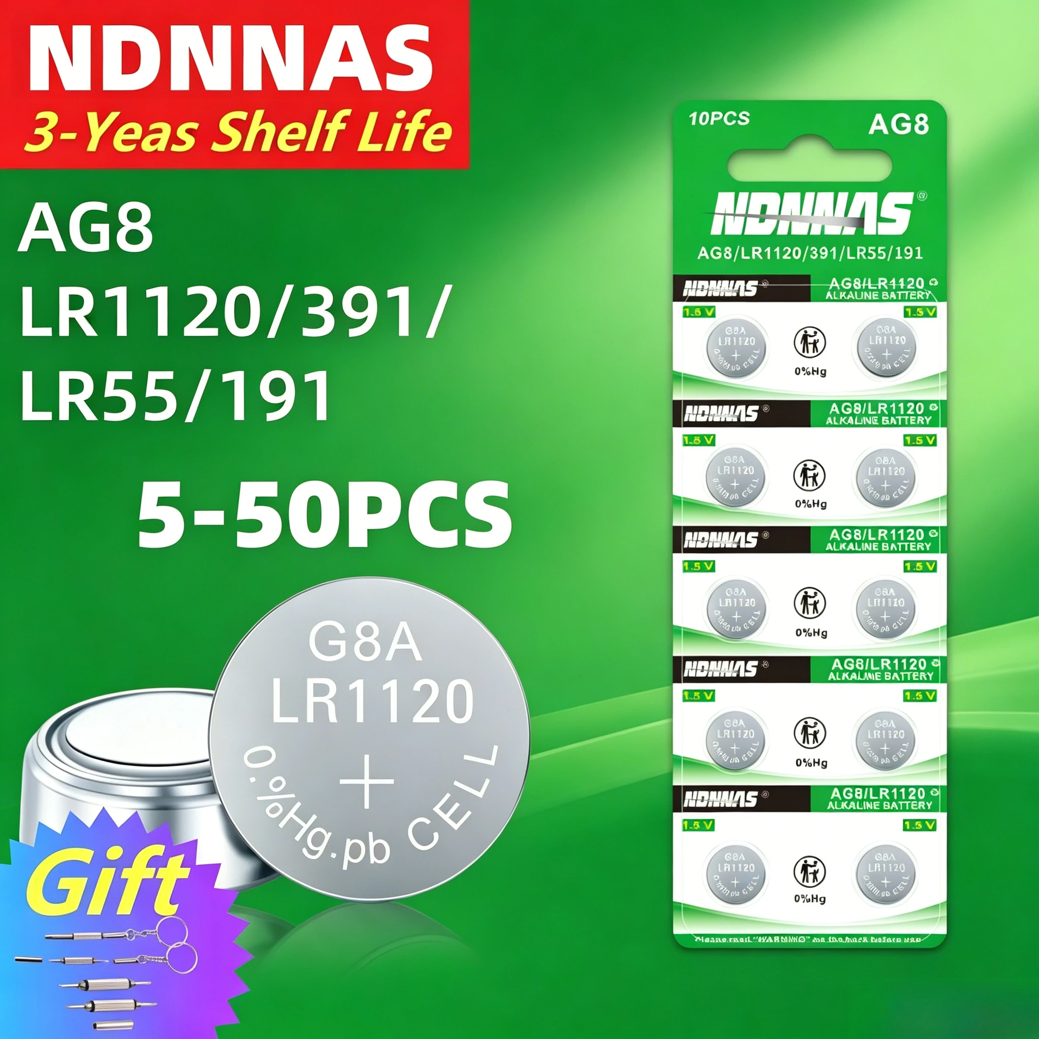 5-50pcs AG8 LR1120 Button Cell Battery 0% Mercury Alkaline Watch Batteries for Toys Remotes Cameras
5-50pcs AG8 LR1120 Button Cell Battery 0% Mercury Alkaline Watch Batteries for Toys Remotes Cameras