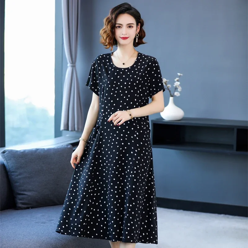 Vintage Dress Women 2023 Loose Short Sleeve Casual Middle Aged Women's Floral Dresses Summer Korean Clothes High Quality
Vintage Dress Women 2023 Loose Short Sleeve Casual Middle Aged Women's Floral Dresses Summer Korean Clothes High Quality