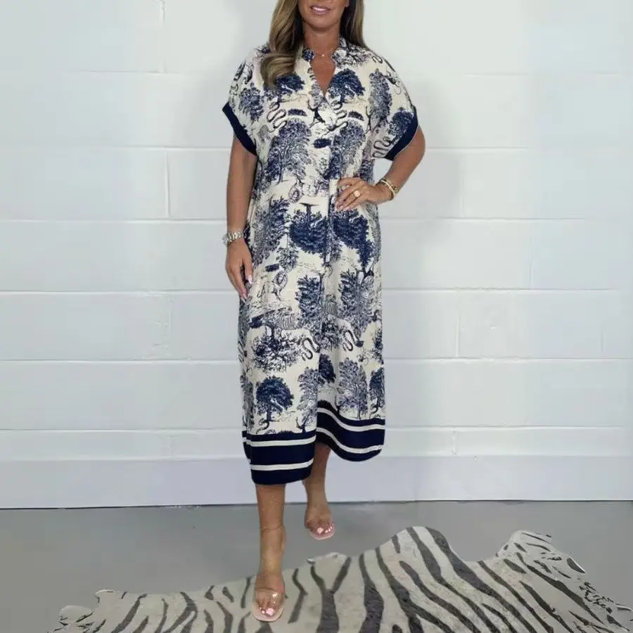 Casual Print Loose Dress For Women Fashion Short Sleeve V Neck Pullover Dresses Robe Femme Boho Holiday Womens Clothing Summer
Casual Print Loose Dress For Women Fashion Short Sleeve V Neck Pullover Dresses Robe Femme Boho Holiday Womens Clothing Summer