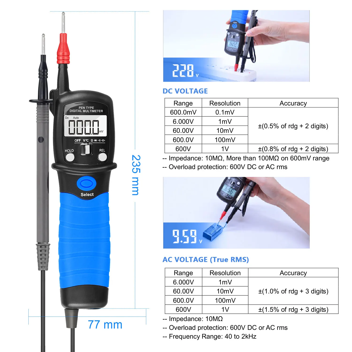 Electrician Digital Multimeter 2000 Counts, NCV Tester with Backlit, Measures DC/AC Voltage Resistance Diode Continuity, HP-38B
Electrician Digital Multimeter 2000 Counts, NCV Tester with Backlit, Measures DC/AC Voltage Resistance Diode Continuity, HP-38B