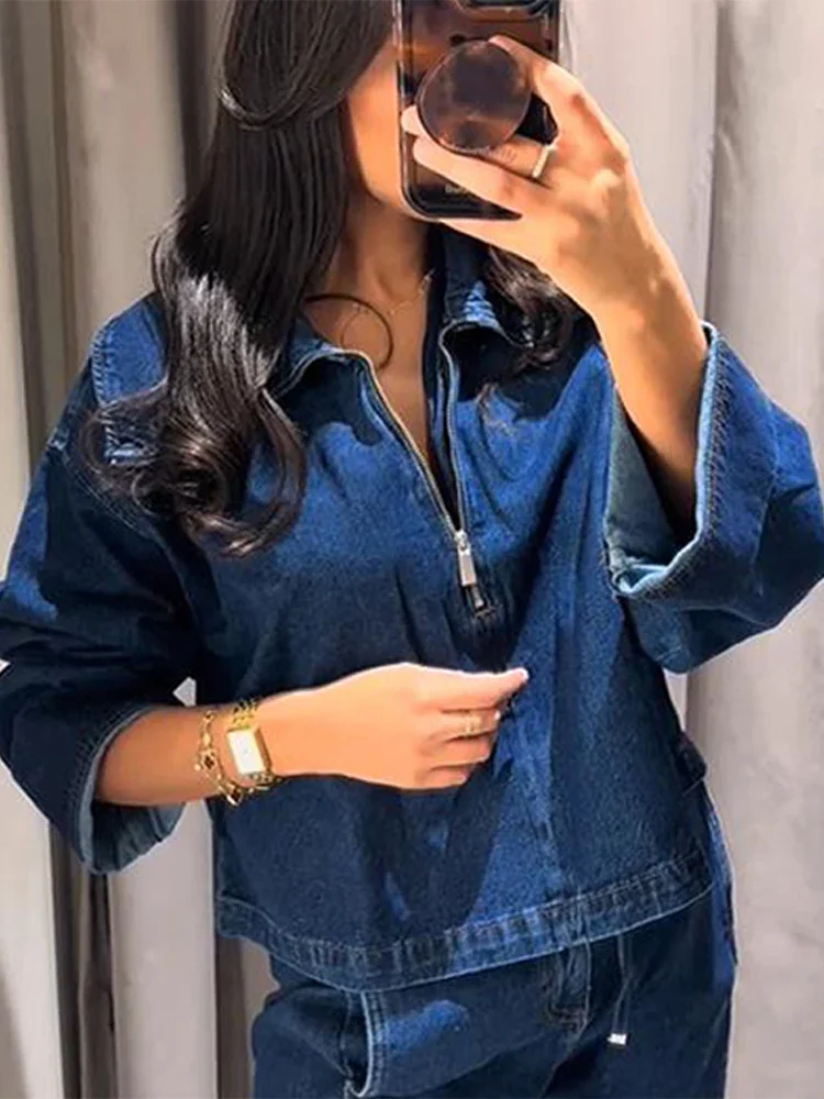 Spring New Women's Trendy Denim Pants Set Lapel Shirt Matching High Waist Straight Wide Leg Jeans Casual Lady Streetwear Outfits
Spring New Women's Trendy Denim Pants Set Lapel Shirt Matching High Waist Straight Wide Leg Jeans Casual Lady Streetwear Outfits