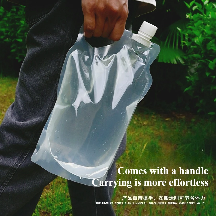 Outdoor camping 2L folding water bag, mountain climbing, transparent drinking water bag, silk-screen folding kettle
Outdoor camping 2L folding water bag, mountain climbing, transparent drinking water bag, silk-screen folding kettle