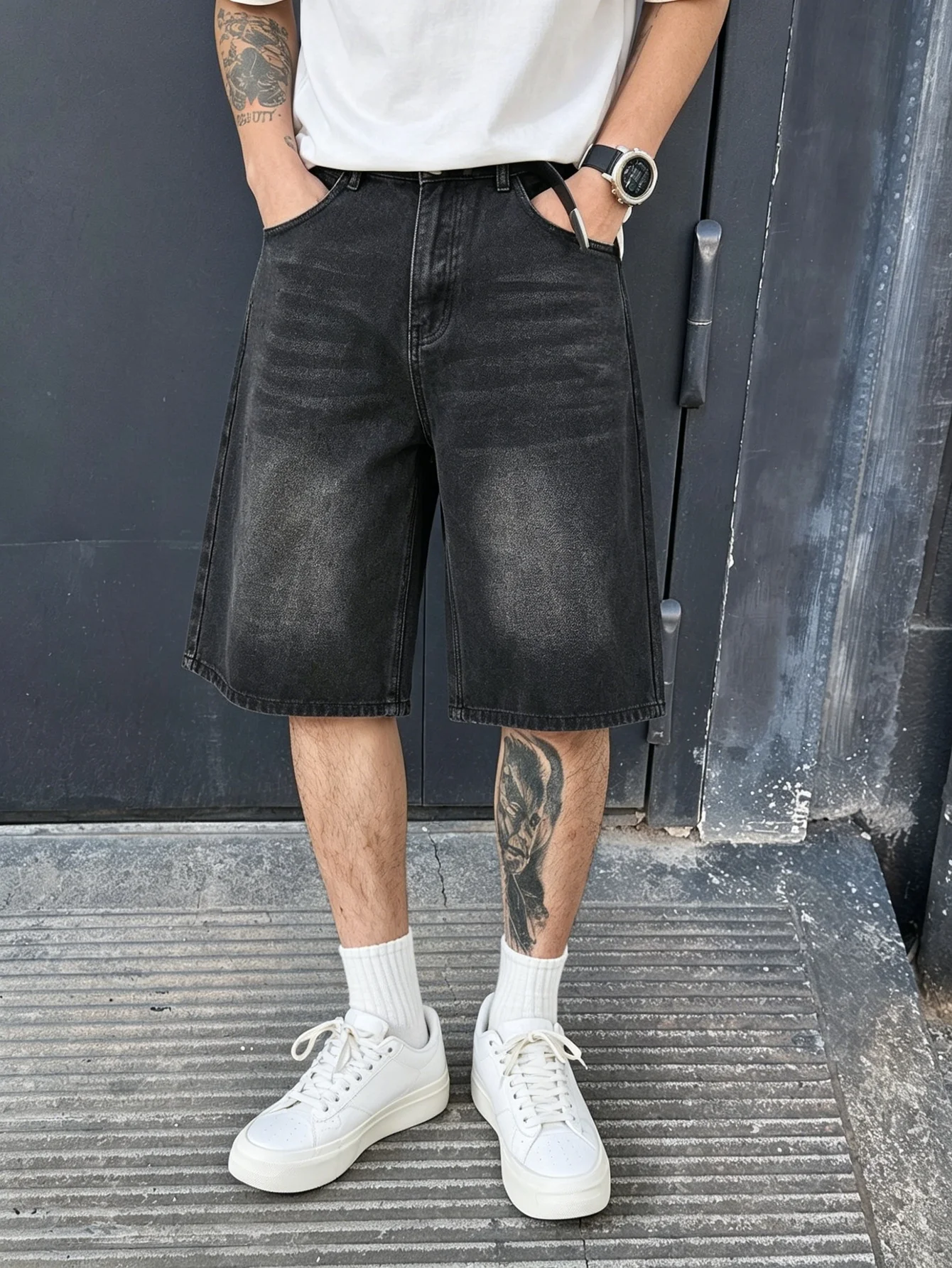 Men loose black non stretch denim jorts plain solid casual match comfy outdoor short trousers basic
Men loose black non stretch denim jorts plain solid casual match comfy outdoor short trousers basic
