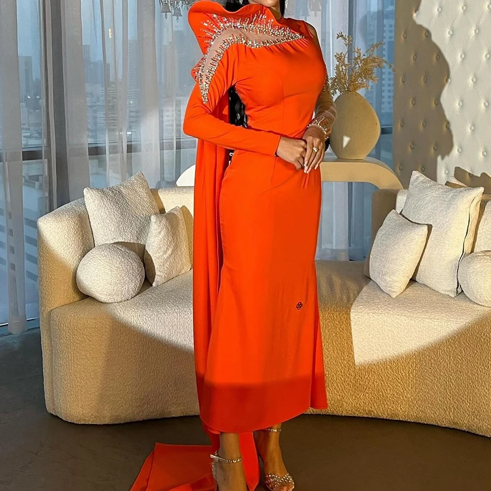 Customized Delicate Straight Tea Length Crew neck One Shoulder Jersey Long Sleeves Evening Dress Elegant vestidos para mujer
Customized Delicate Straight Tea Length Crew neck One Shoulder Jersey Long Sleeves Evening Dress Elegant vestidos para mujer