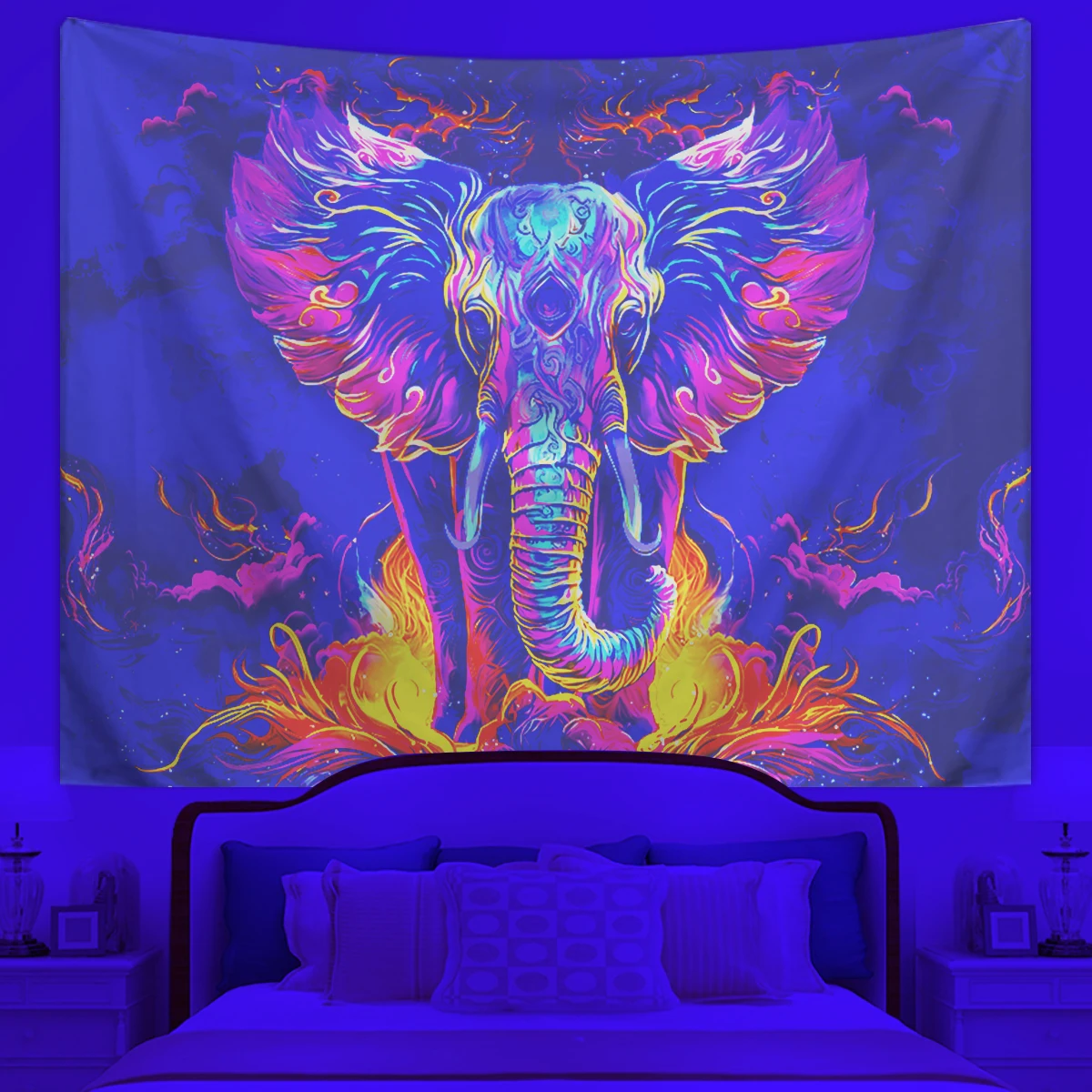 1pc Elephant tapestry, UV responsive fluorescent tapestry, watercolor elephant wall hanging aesthetic cloud tapestry
1pc Elephant tapestry, UV responsive fluorescent tapestry, watercolor elephant wall hanging aesthetic cloud tapestry