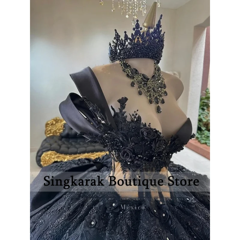 Black Tulle Ruched Train Quinceanera Dresses One Shoulder Beaded Applique Puff Ball Gown Graduation Party Dress Customized
Black Tulle Ruched Train Quinceanera Dresses One Shoulder Beaded Applique Puff Ball Gown Graduation Party Dress Customized
