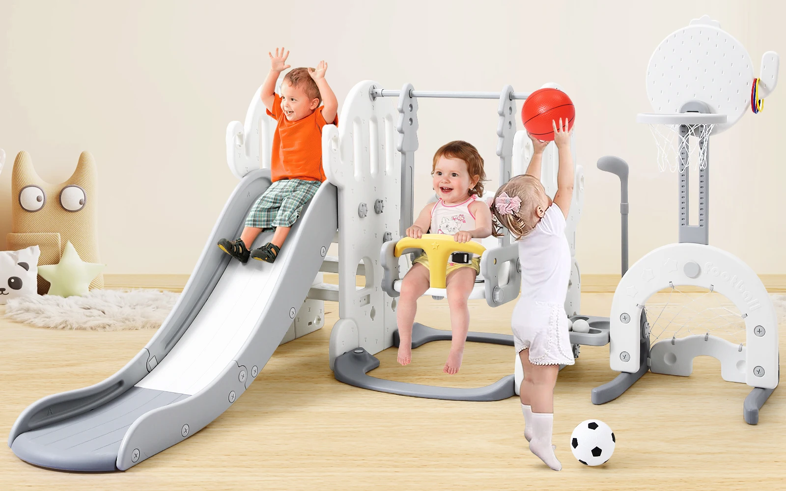 7 in 1 Toddler Slide and Swing Set Large Slide with Basketball Hoop Soccer Set for Baby Slide Toddler Slide Climber Playground
7 in 1 Toddler Slide and Swing Set Large Slide with Basketball Hoop Soccer Set for Baby Slide Toddler Slide Climber Playground
